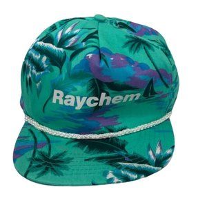 Vintage Rachem Baseball Hat Cap Green Flower Pattern  Rope C23
